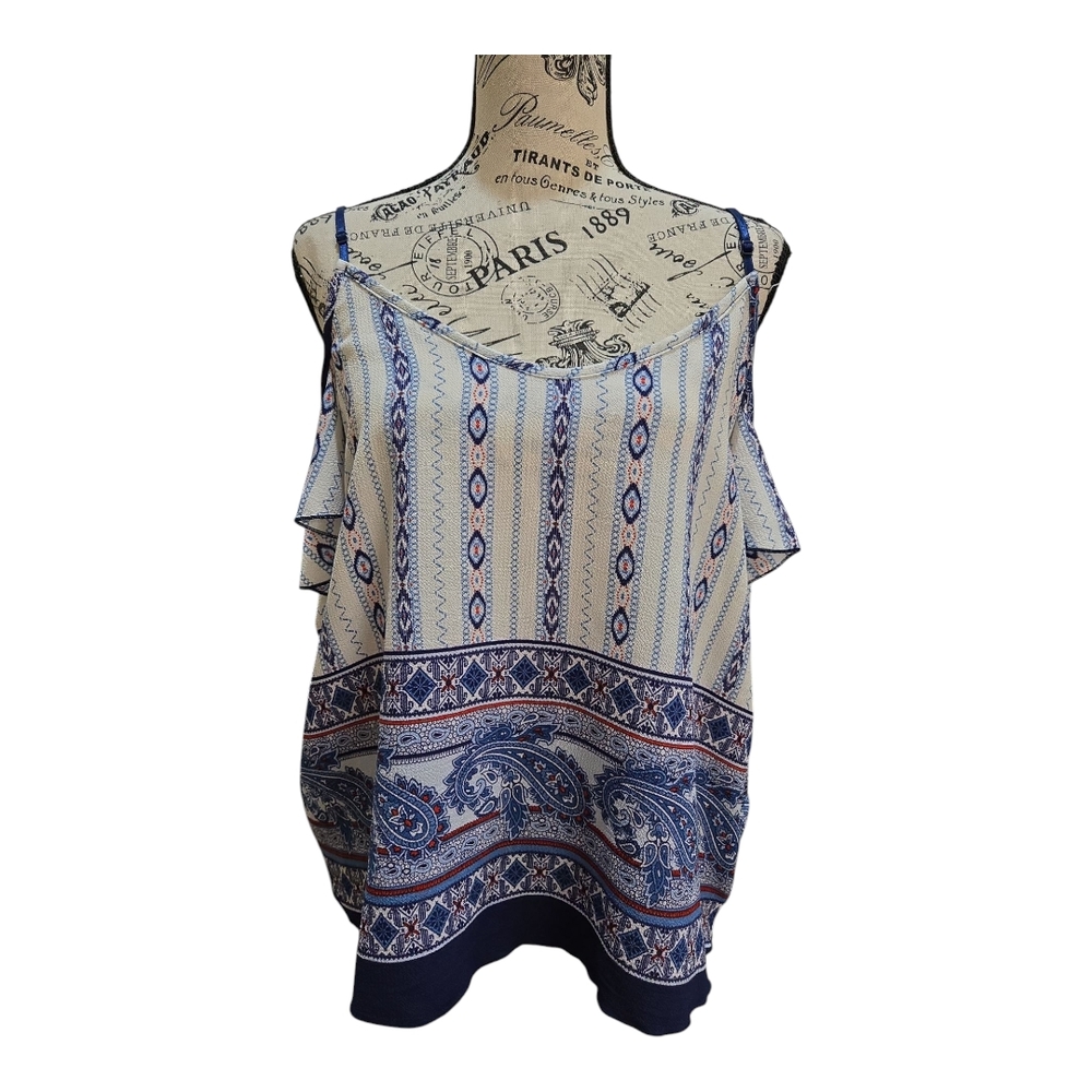 Papaya Blue and White Patterned Women's Top